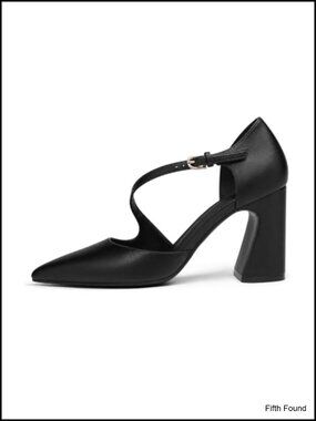 Coutgo D'Orsay Chunky High Heel Pointed Toe Pumps Adjustable Strap